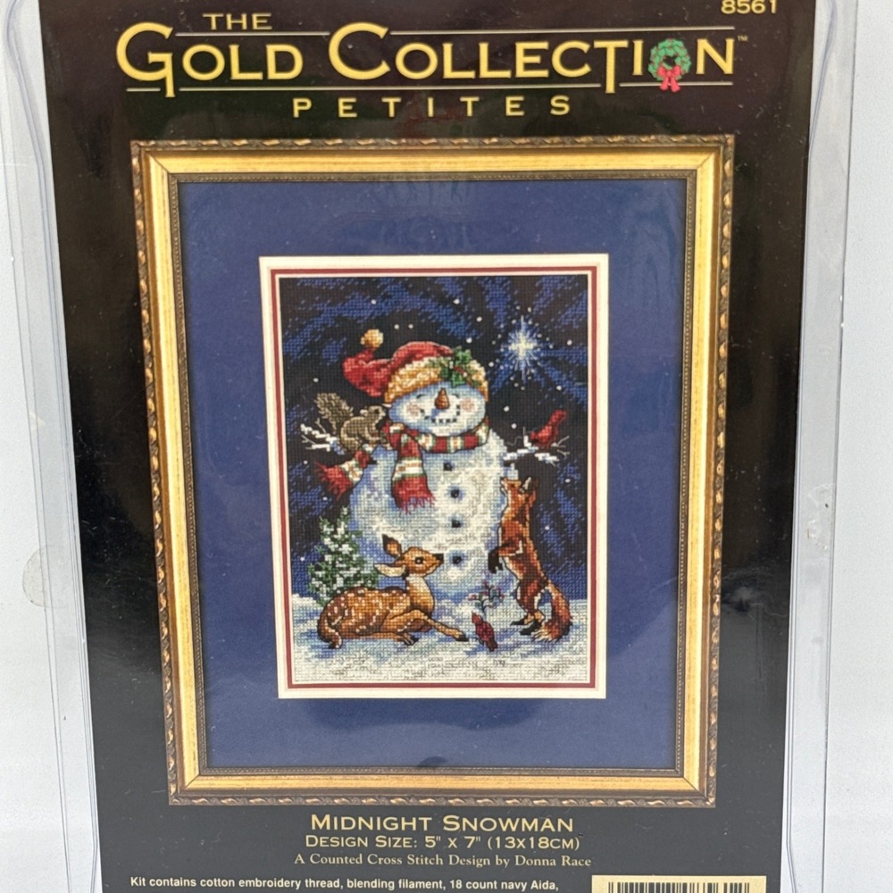 Dimensions Cross Stitch Kit Unisex 5x7 Navy Midnight Snowman Gold Petite 8561